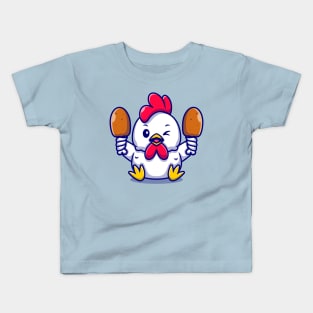 Cute chicken Holding Fried Chicken Cartoon Kids T-Shirt